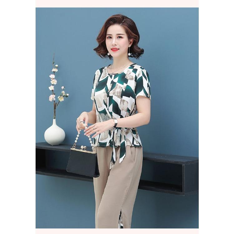 Elegante Sommerbluse für Damen Mode Kurzarm-Oberteil für Damen mittleren Alters und ältere Mütter