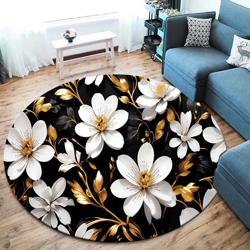 Beautiful flowers Round Area Rug,Carpet Rug for Living Room Bedroom Sofa Playroom Decor,Non-slip Floor Mat