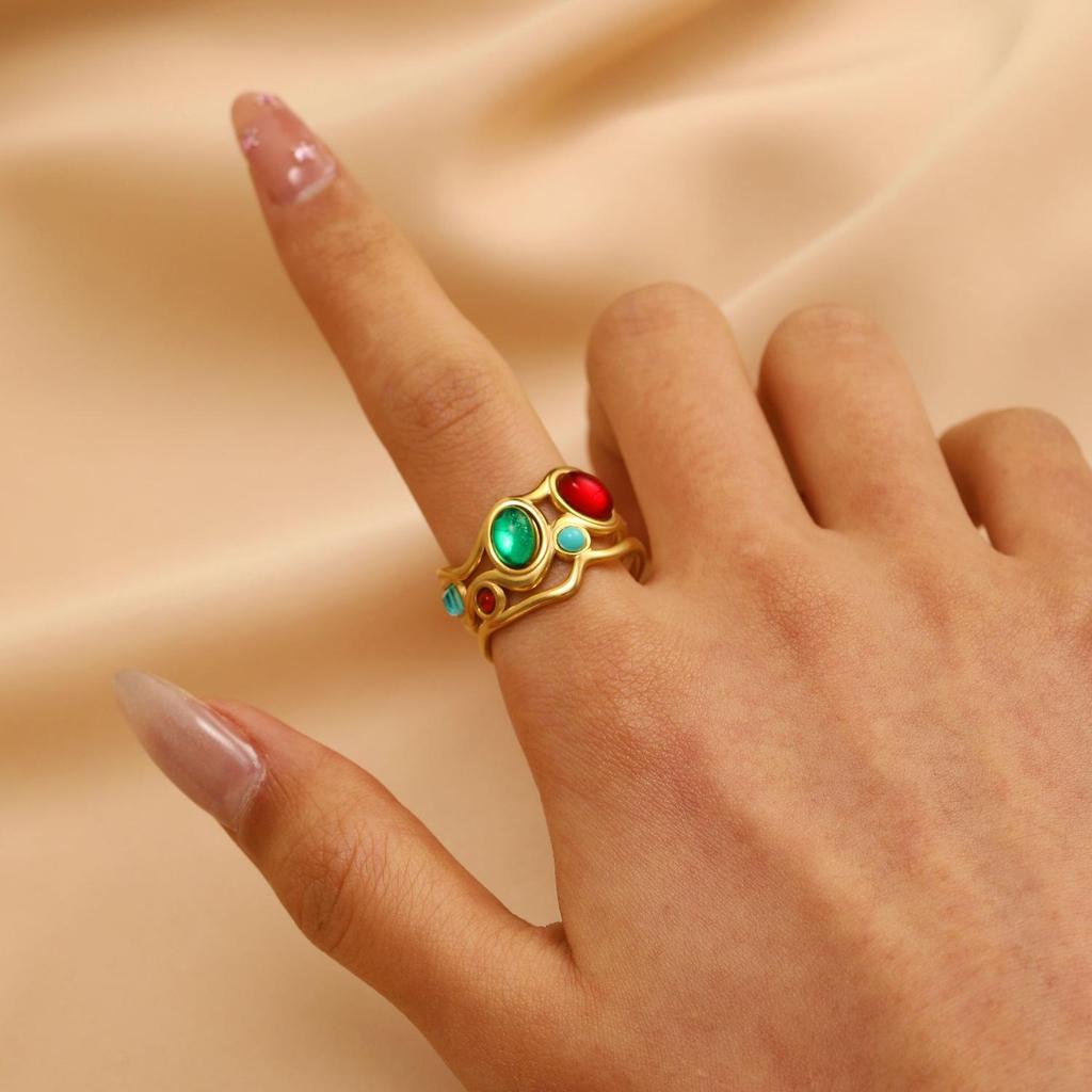 Vintage Turquoise Stainless Steel Open Finger Ring for Women