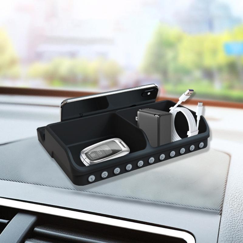 Multifunctional Non Slip Car Dashboard Phone Mount Holder Rack with Parking Number Plate Organizer Storage Box Container