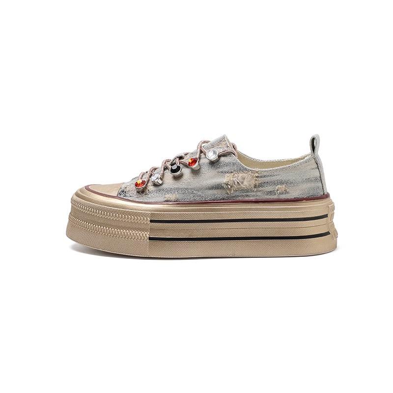 

Inner heightening rhinestone retro canvas shoes women s spring and autumn breathable muffin platform casual board shoes 34