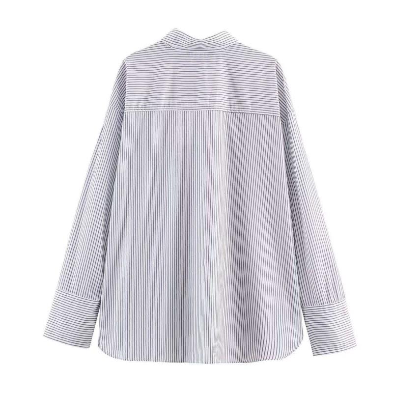 Womens Striped Cotton Blend Long Sleeve Shirt Loose Fit Casual Office Wear
