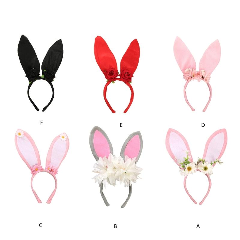 Roleplay Bunnies Girl Headband with Flower Designs Anime Headband Easter Cosplay Headdress Festival Dressingup Accessory