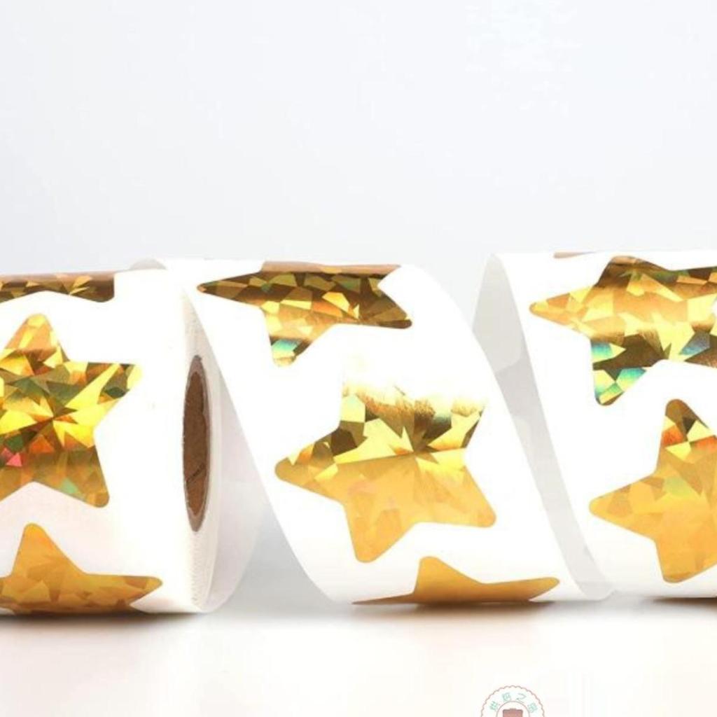 Gold Laser Five-Pointed Star Stickers - 500 Self-Adhesive Decorative Labels for Rewards & Gift Sealing