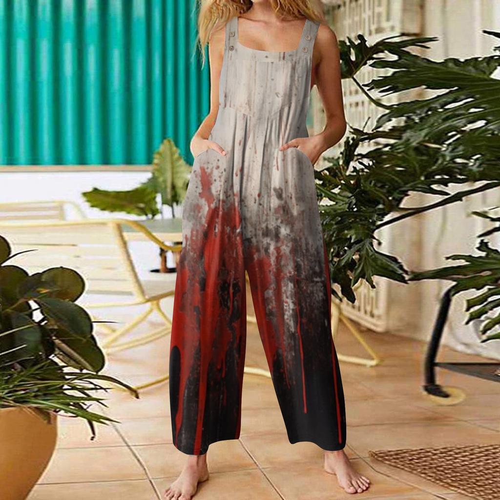 Women's Fashion St. Patrick's Day Printed Casual Loose Retro Suspender Jumpsuit