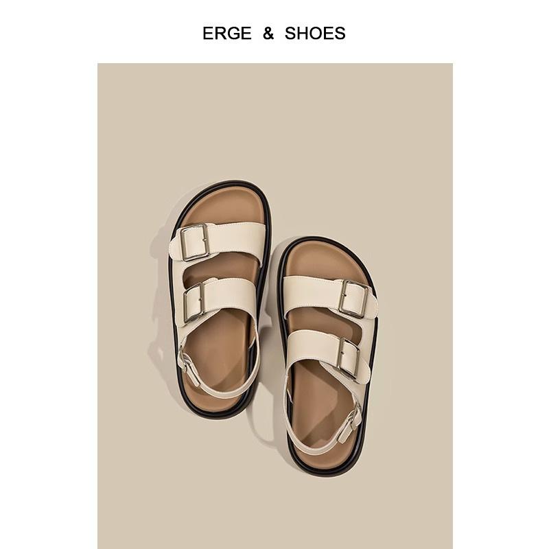 

Roman sandals women s summer new Internet celebrity fashion outer wear thick bottom one word mouth buckle with flat bottom beach 40 хаки