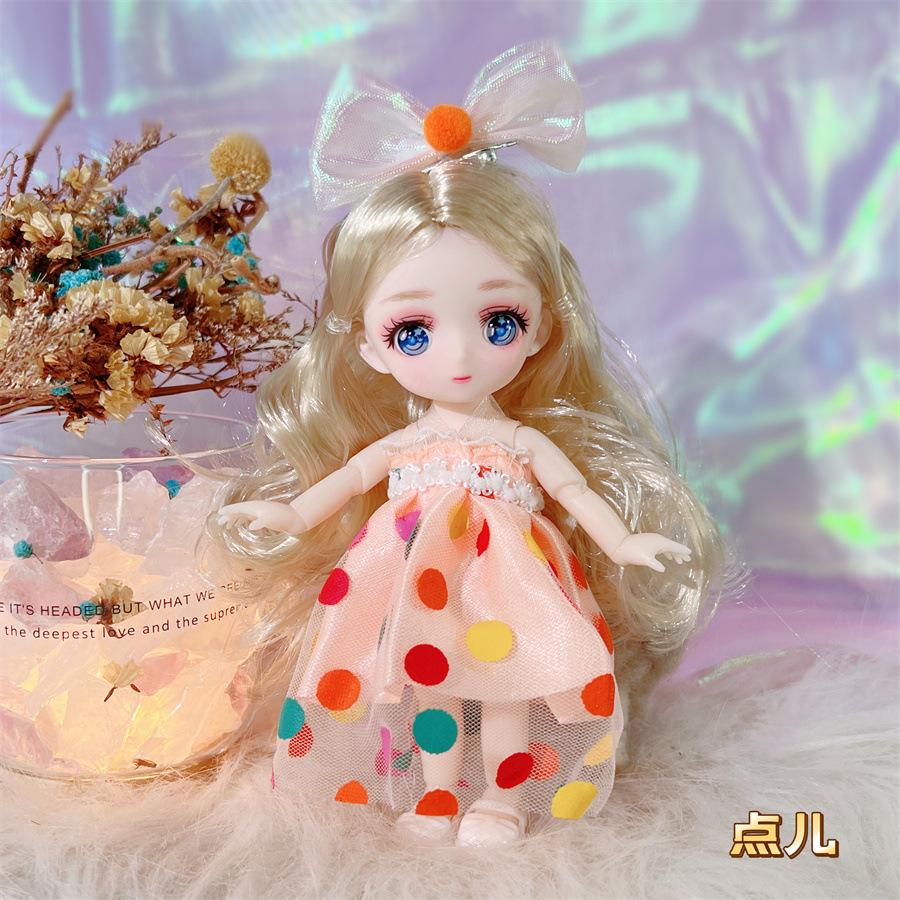 16cm 3D Comic Eyes Girl Princess BABI Doll Toys 1/8 BJD Joints Movable Pretty Clothes White Skin Kids Dress Up Toys Gifts
