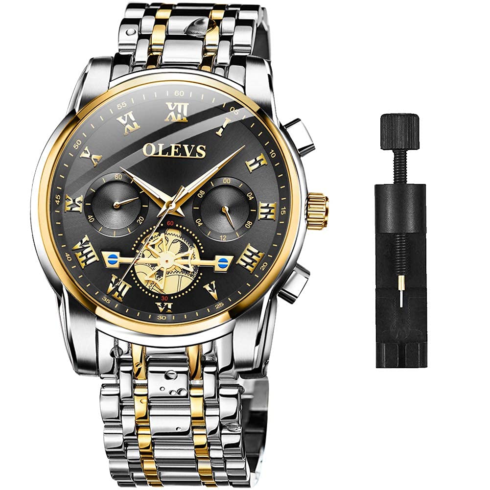 OLEVS Men s Business Watch, Designer MetalStainless Steel Band, Analog Display, Stylish Casual Watch (Gold Band + Gold Dial)