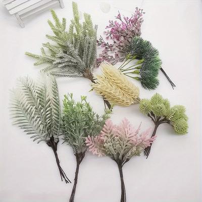 3Pcs Simulation Flower DIY Headdress Accessories Succulent Flocking Iron Leaves Pine Branches for Outdoor Patio Garden Wedding
