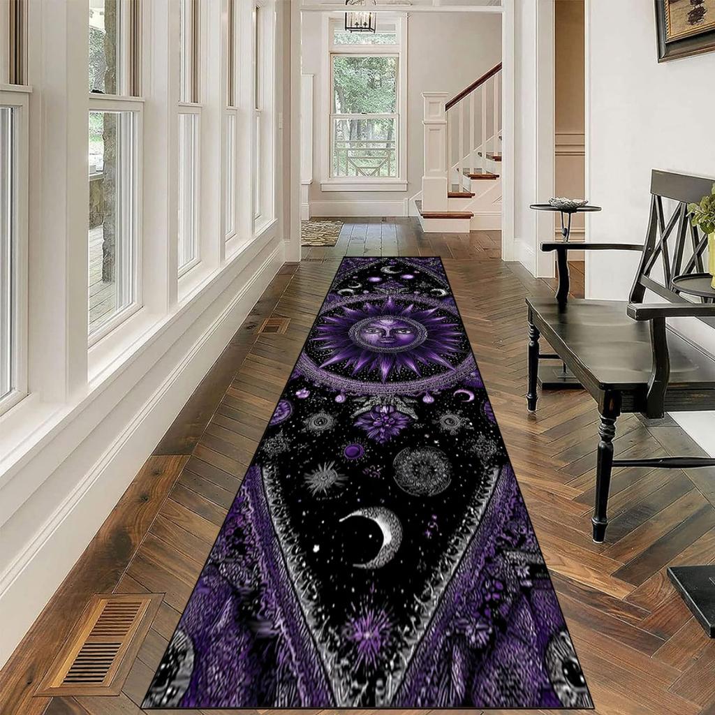 Gothic Witchcraft Runner Rug Moon Phase Floral Art Carpet For Hallway Luxury Bedroom Bedside Kitchen Office Long Floor Mat Gift