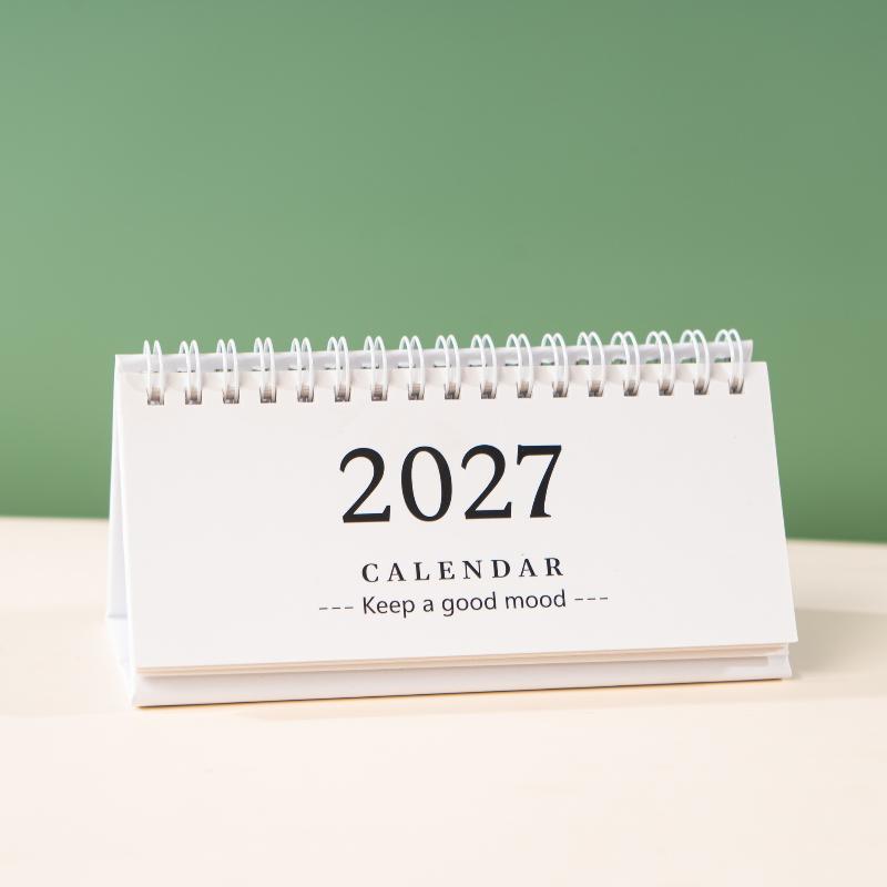 1Pcs 2027 Mini Coil Standing Desk Calendar Waterproof Page Flip Planner for Office Workers Daily Task Management