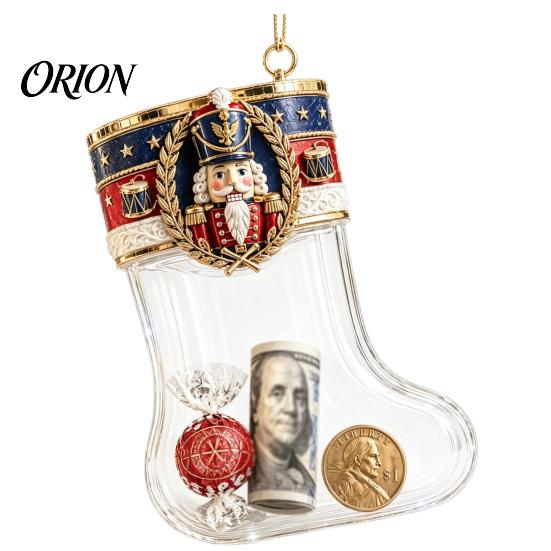 Festive Nutcracker Holiday Charms Fillable Christmas Stocking Acrylic Ornament, Transparent Candy Filled Tree Decorative Ornaments for Party