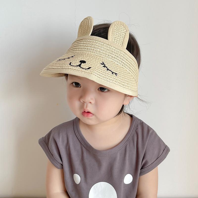 Children's Hats Summer Sunscreen Boys and Girls Straw Hats Empty Top Cute Super Cute Sunshade Sun Hat Baby Thin Hat
