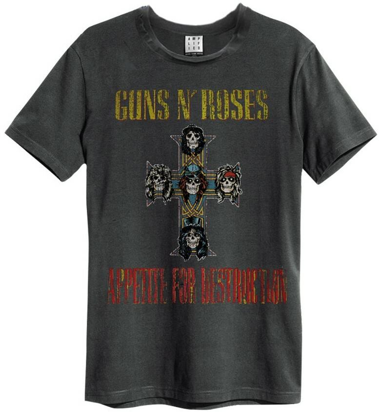 Amplified Unisex Tee Guns N Roses Appetite For Destruction Charcoal New