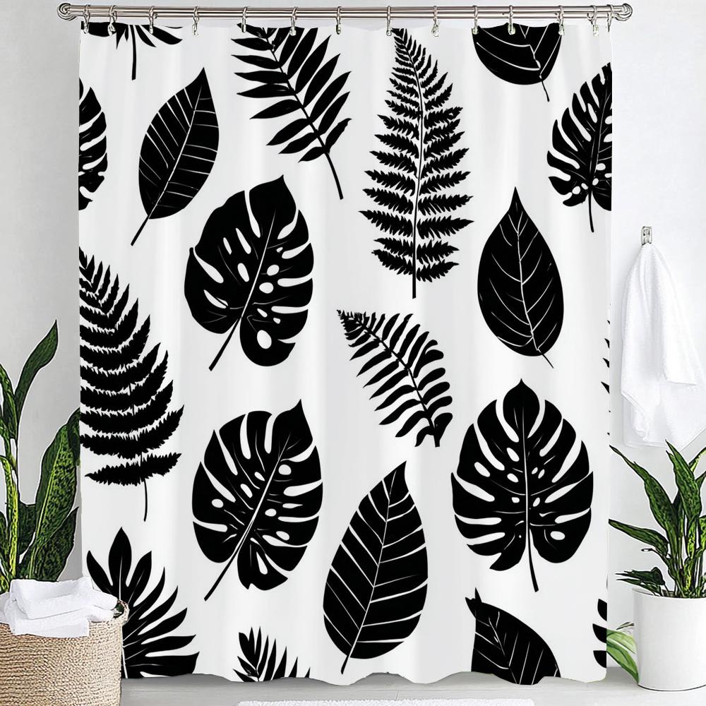 Leaves Print Shower Curtain,Tropical Plants and Leaves Bathroom Decoration Curtain Partition Privacy Hanging Curtain with Hooks