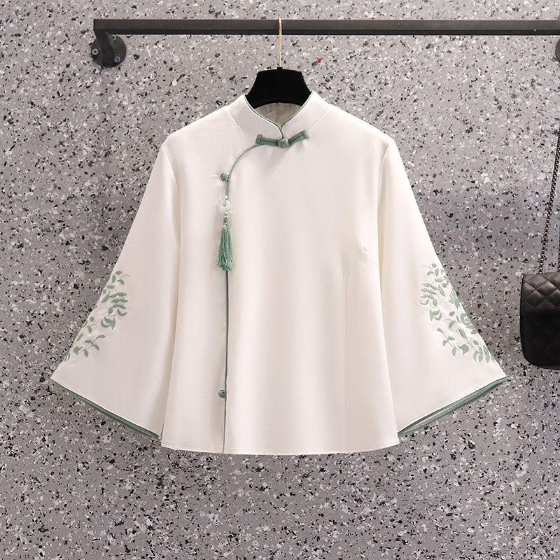 Modern Chinese Tang Suit Hanfu Tea Set: Seven-Sleeve Embroidered Skirt Outfit for Summer