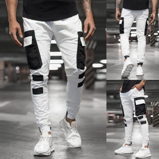 Herren Herbst Winter Taschen Patchwork Jogginghose Lange Cargohose Streetwear