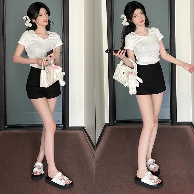 Fashion Square Buckle Rhinestone One-word Casual Thick-soled Slippers Women's Sandals Outside Wear Autumn and Summer New One-pedal Slippers