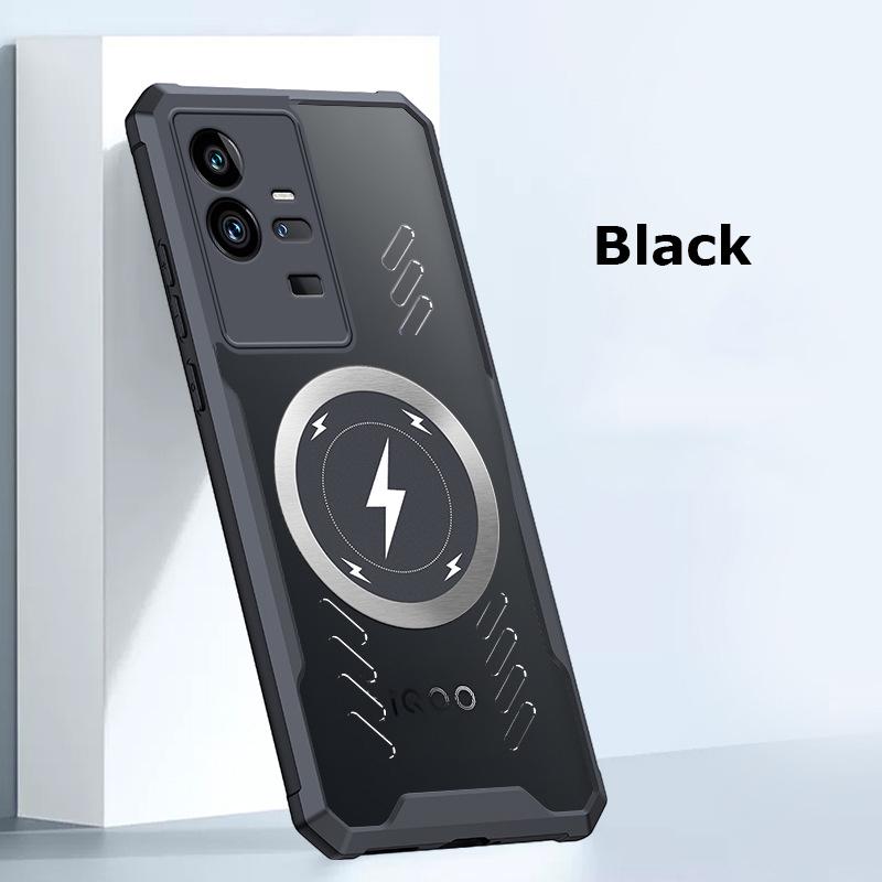 

Полное покрытие Графен Теплоотвод Автомобильная адсорбция Магнитная задняя крышка Прозрачный жесткий чехол для vivo iQOO 12 11 11s 10 8 9 9T Pro Противоударный чехол iQOO 12 чёрный