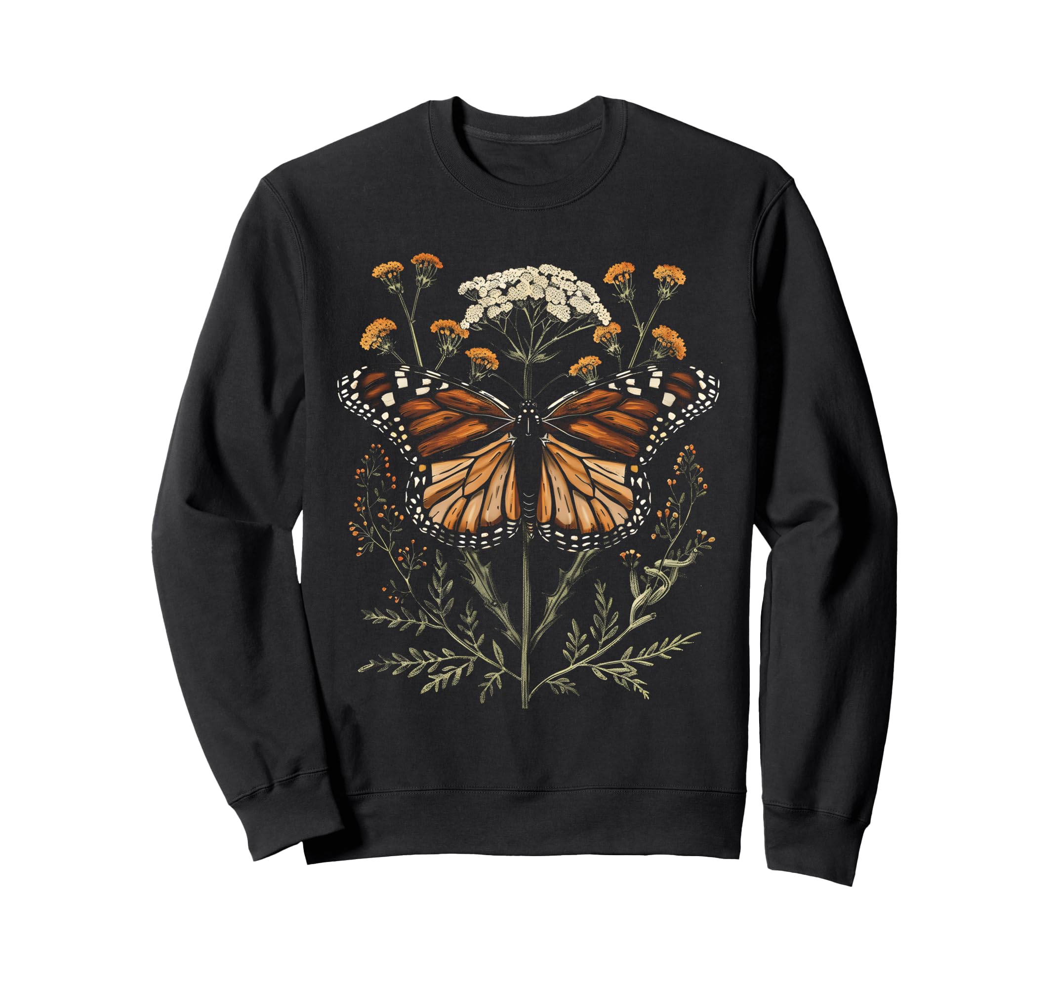 

Vintage Monarch Butterfly and Yarrow Flower Girl Plant Sweatshirt for Mom чёрный