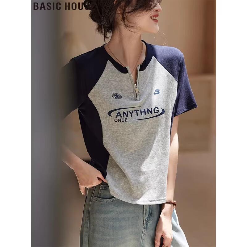 Basic House Women s American Style Color-Block Short Sleeve T-Shirt M