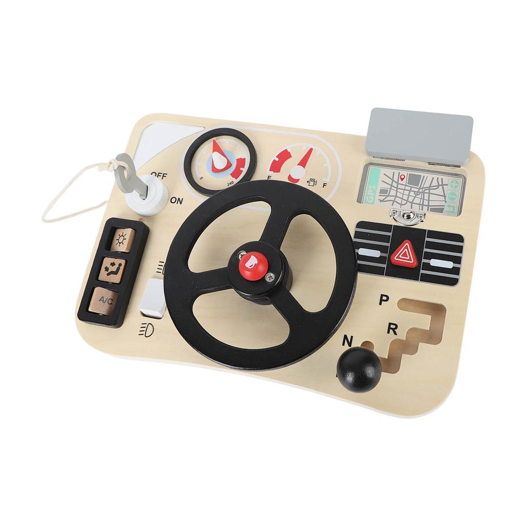 Wooden Steering Wheel Toy Simulation Educational Activity Board Sensory Toy for Toddler Preschooler