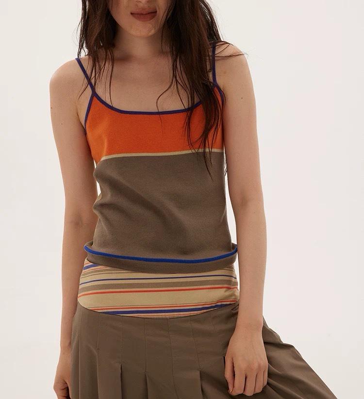 

Women s Sleeveless Color-Block Cotton Tank Top - Ideal for Layering, Outerwear, or Home Wear; Cool, Sweat-Absorbent, and Side Breast Coverage. One Size оранжевый/хаки