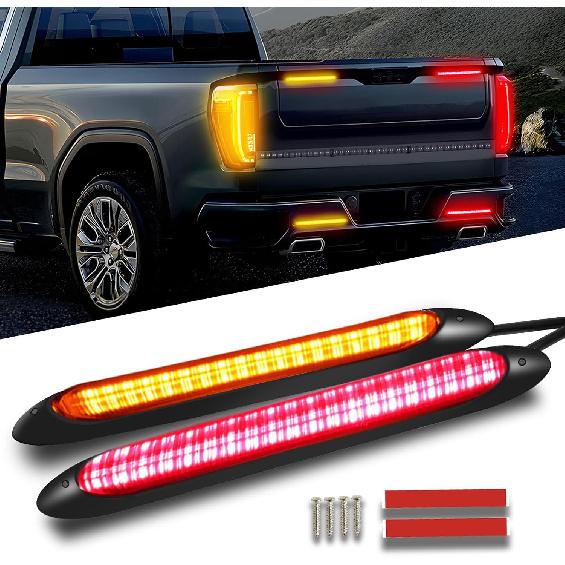 LED Tail Light 9.25in Trailer Turn Signal Rear Lamp Streamer Follow Amber Start Scan Red Brake Stop Reverse Safety Indicator DRL Lights for Pickup