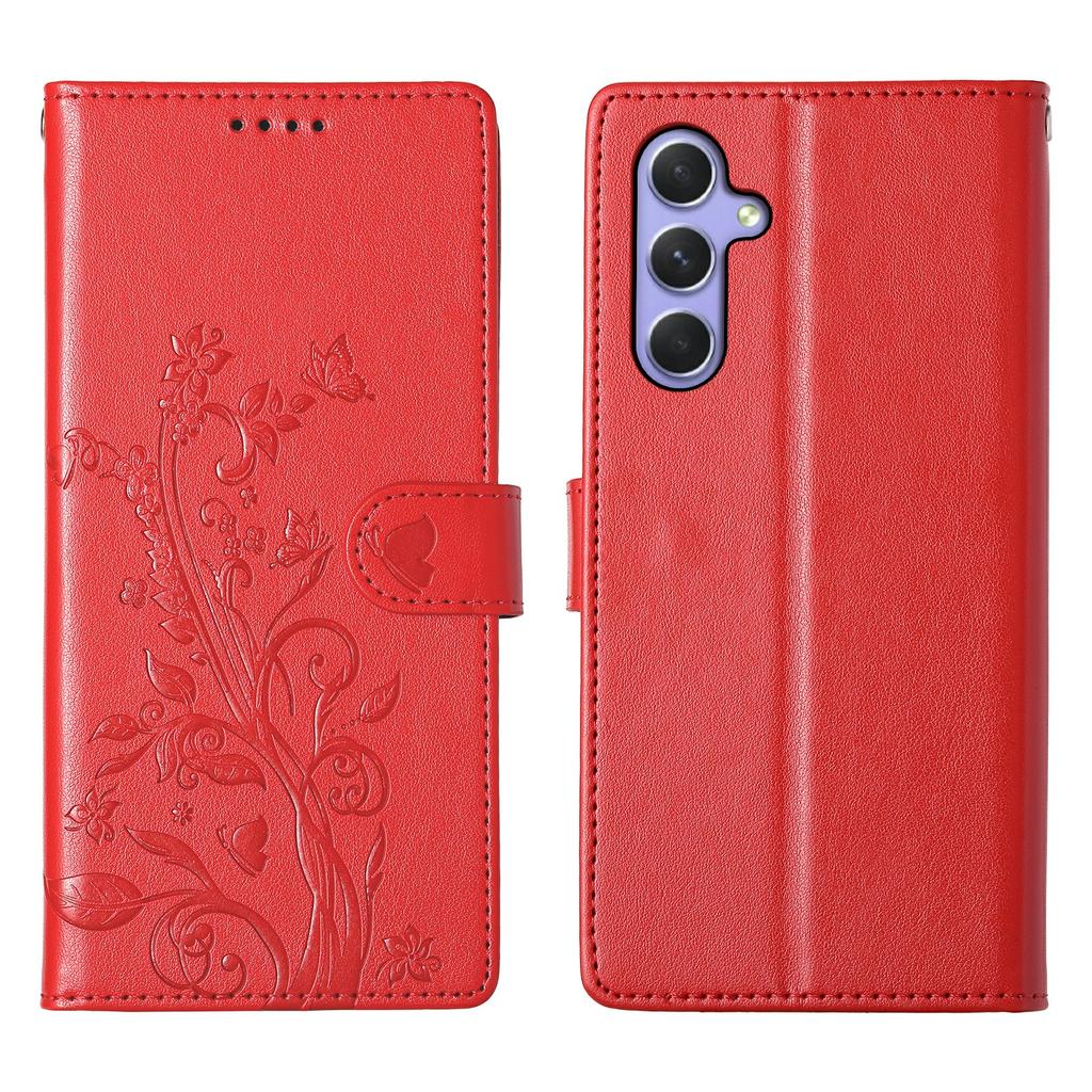 For Samsung Galaxy A16 5G/4G Wallet Case Butterfly Floral Imprint PU Leather Phone Cover with Wrist Strap