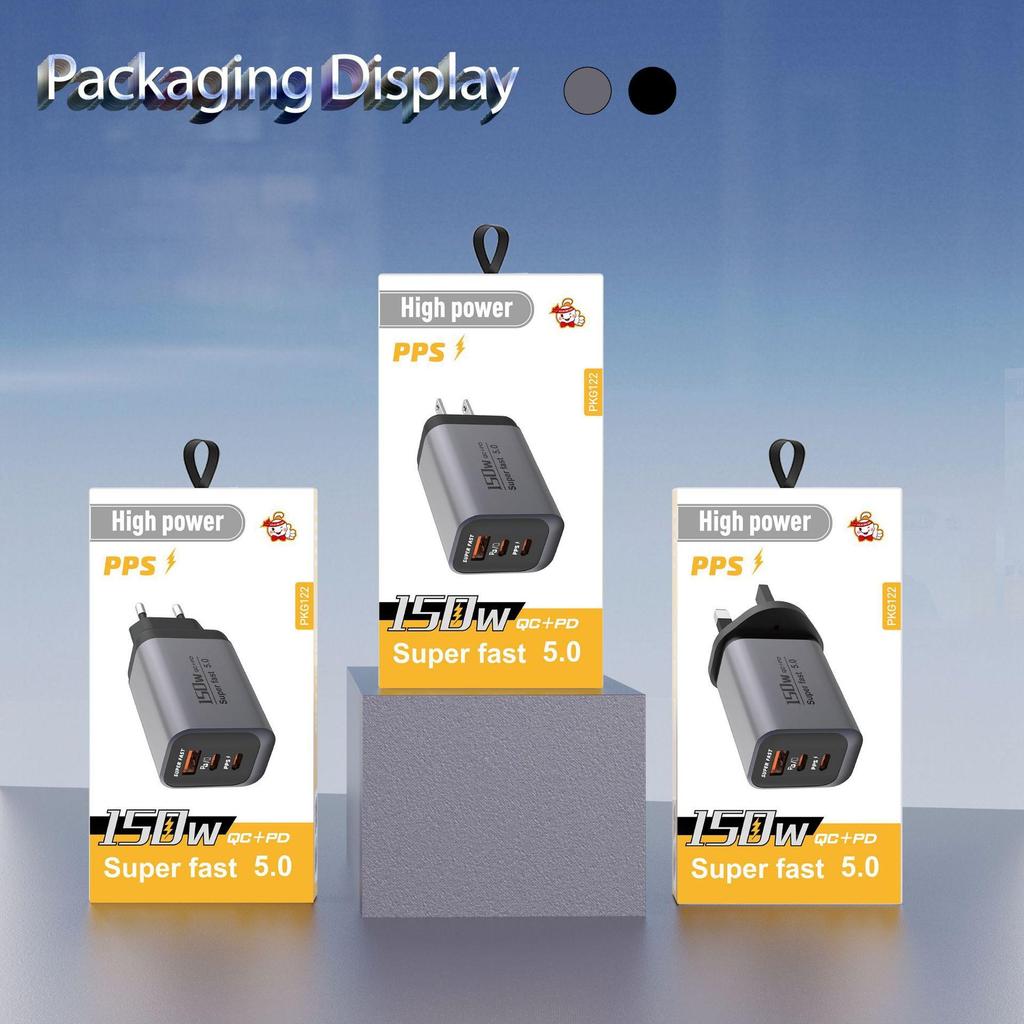 Gunmetal Gray 150W Multi-Port Fast Charger for Small Home Appliances & Multi-Device Charging