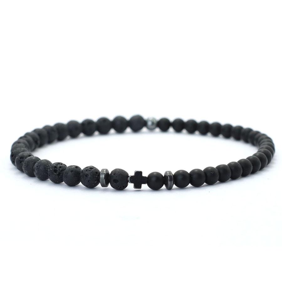 

New 4mm Beads Bracelet Men Hematite Stone Cross Braslet Locomotive Cycling Accessories Hombre Gifts For Husband Gemstone Braclet лавовый