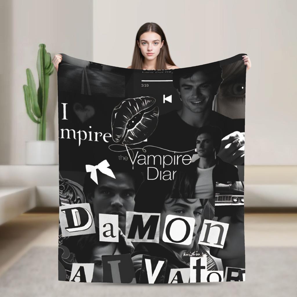 Damon Salvatore Flannel Blanket Soft Durable Bedding Throws for Couch Bed Airplane Travel Novelty Bedspread Sofa Bed Cover