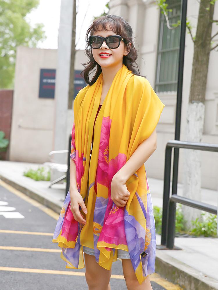 New High Quality Women Silk Scarf Sarong Beach Wrap Shawl Chiffon Floral Print Bandana Hijab Mujer Scarve Bufandas Foulard Pareo