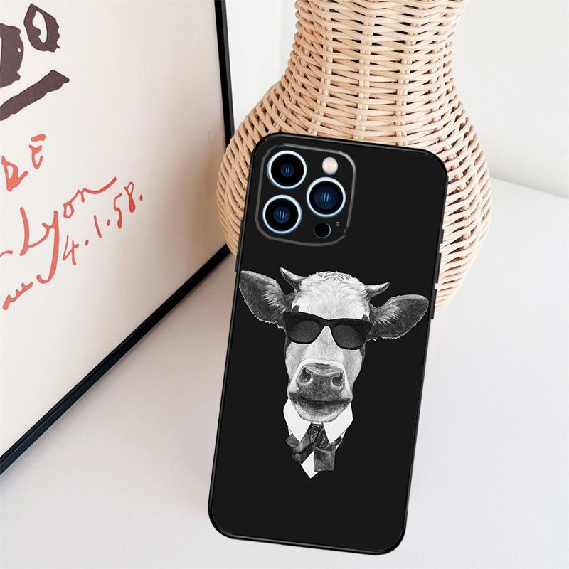Funny Cow Face Phone Case For iPhone 16 Pro Max 14 13 12 11 15 17 Pro Max mini 15 16 Plus 16e Back Cover