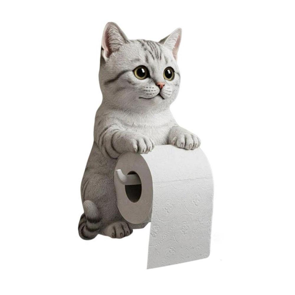 Wall Mount Toilet Paper Roll Holder Decorative Cat Shape Paper Stand Funny Animal Roll Storage Rack Kitchen and Bathroom Use