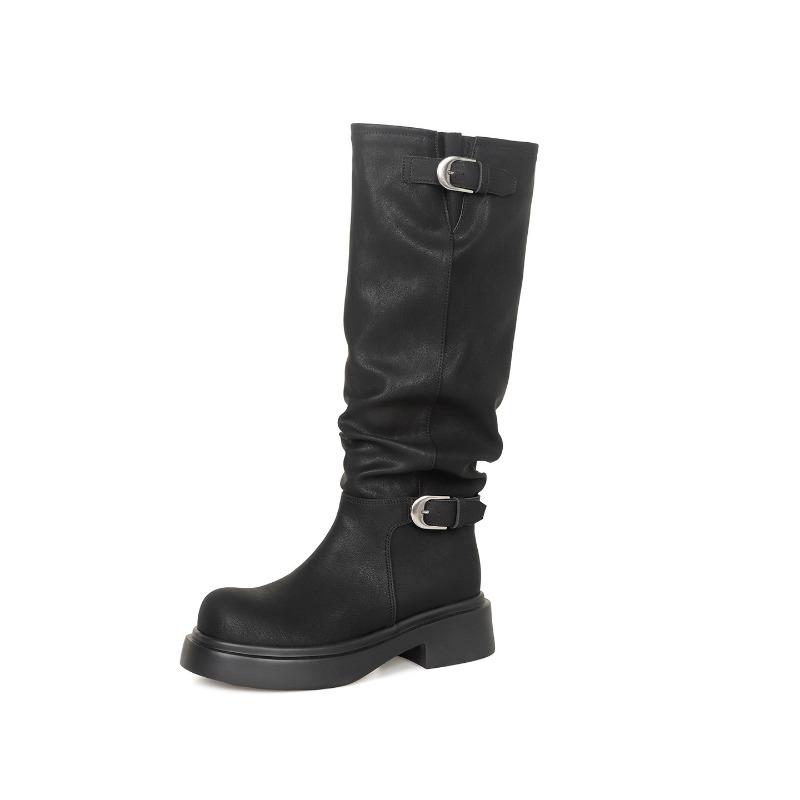 

Brown boots long boots women s new knee round head thick sole thick heel high boots 40 чёрный