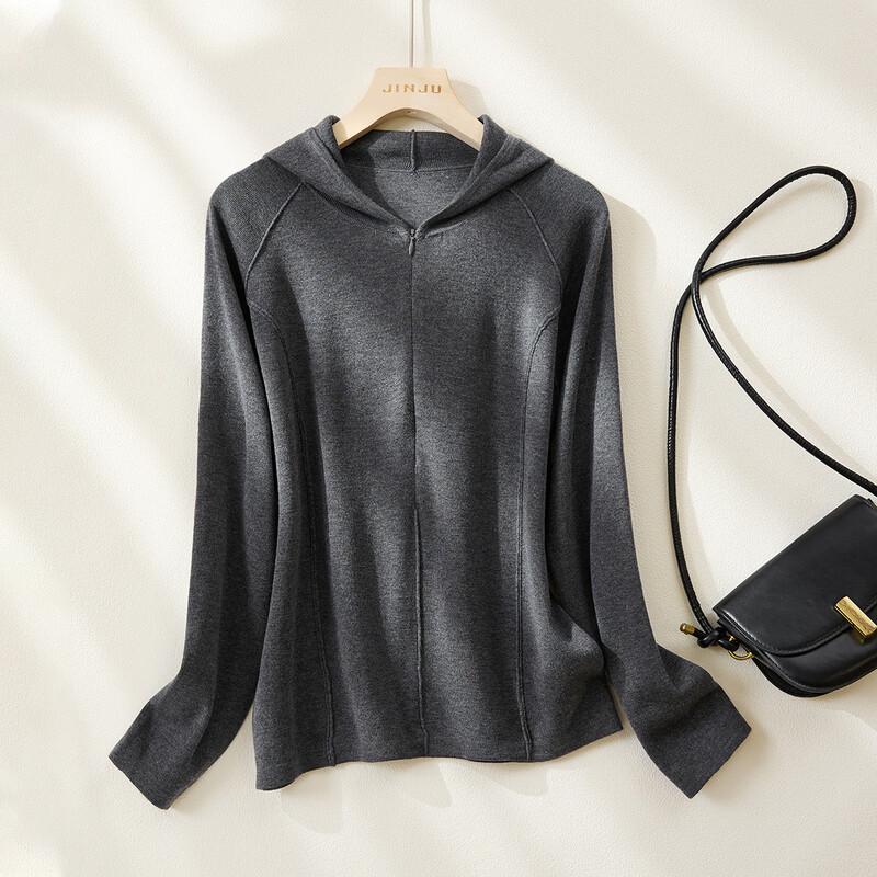 Women s Silk Wool Blend Zipper Hooded Cardigan F
