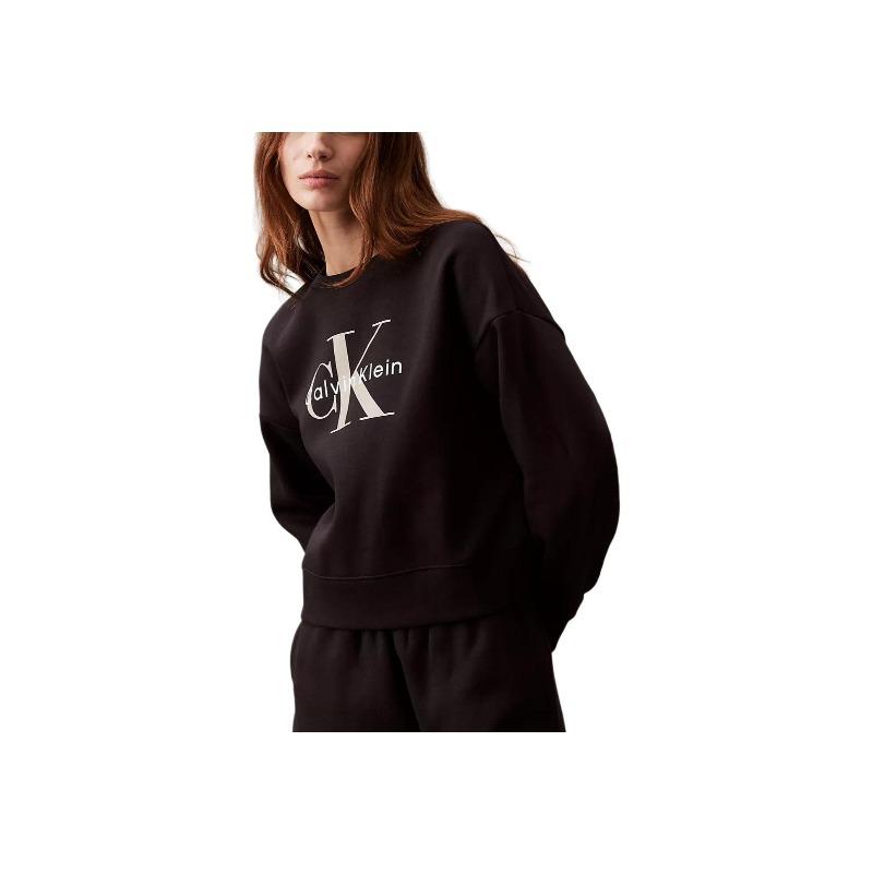 Calvin Klein Letter Print Crew Neck Comfort Long Sleeve Sweatshirt Women Black 40W204P-001