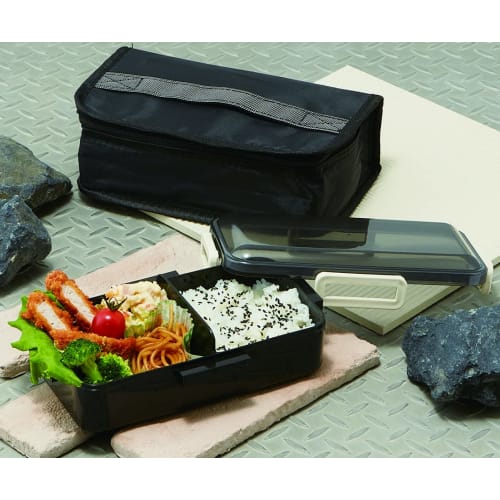 Skater Antibacterial Fluffy Dome Lid Bento Box 830ml with Insulated Bag Black Made in Japan KCPFLB8AG-A