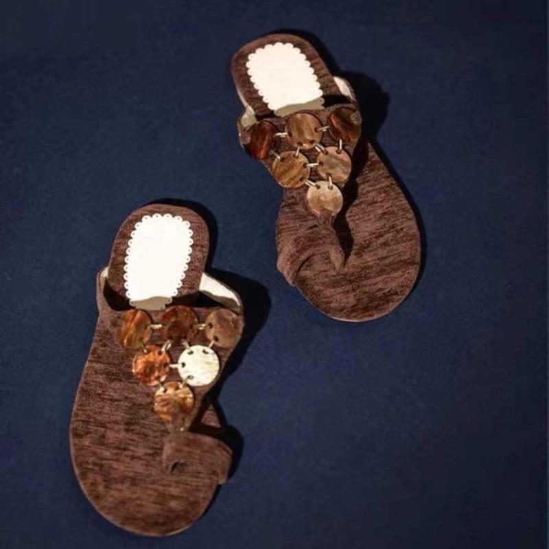 Fashion Vintage Amber Brown Toe Clip-in Flip Slippers Women's Summer New Low Heel Open Toe Anti-slip Wear-resistant Cool Slippers