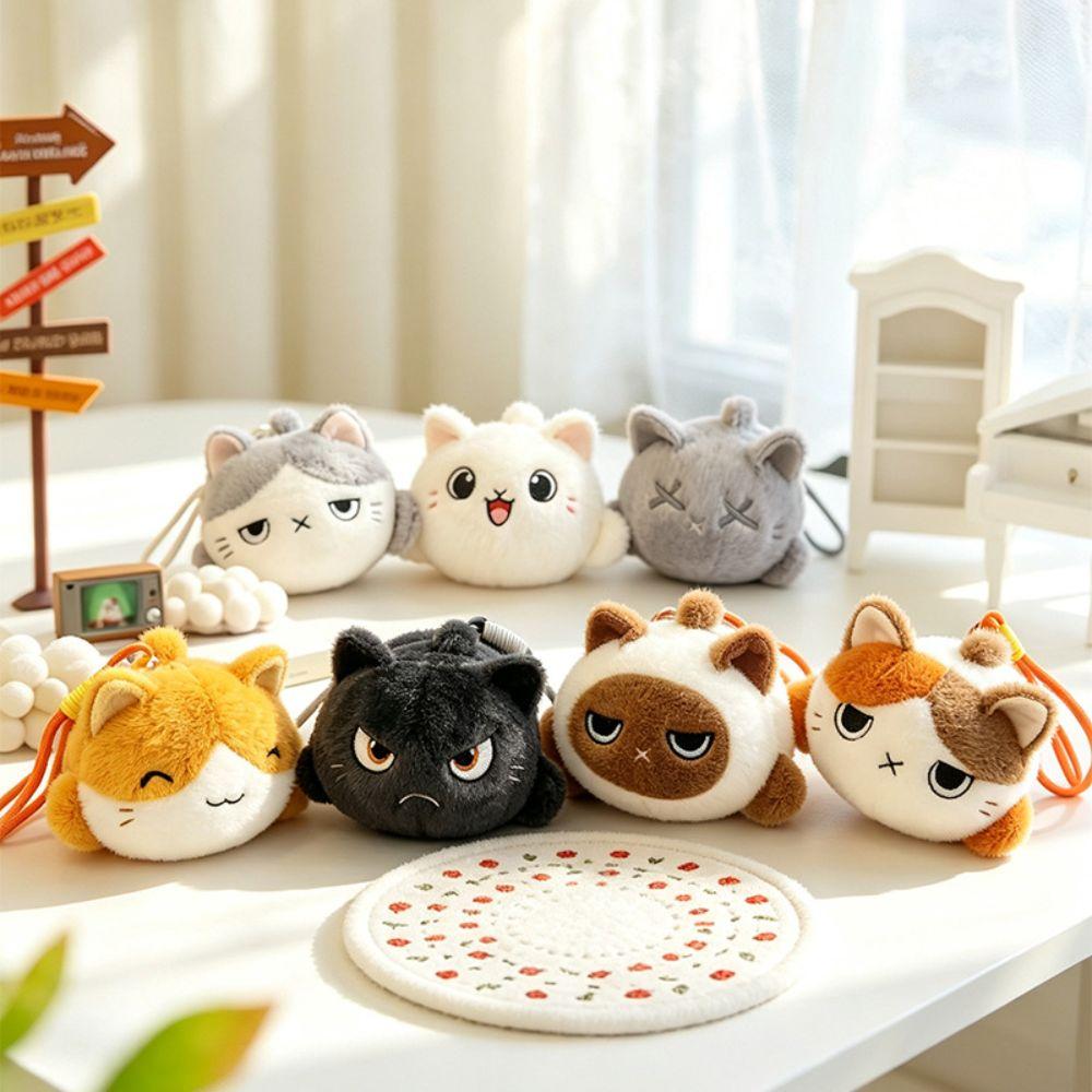 Slack Off Cat Stuffed Pendant Bag Charm Kitten Plush Keyring Creative Cat Plush Keychain  Kids Toy