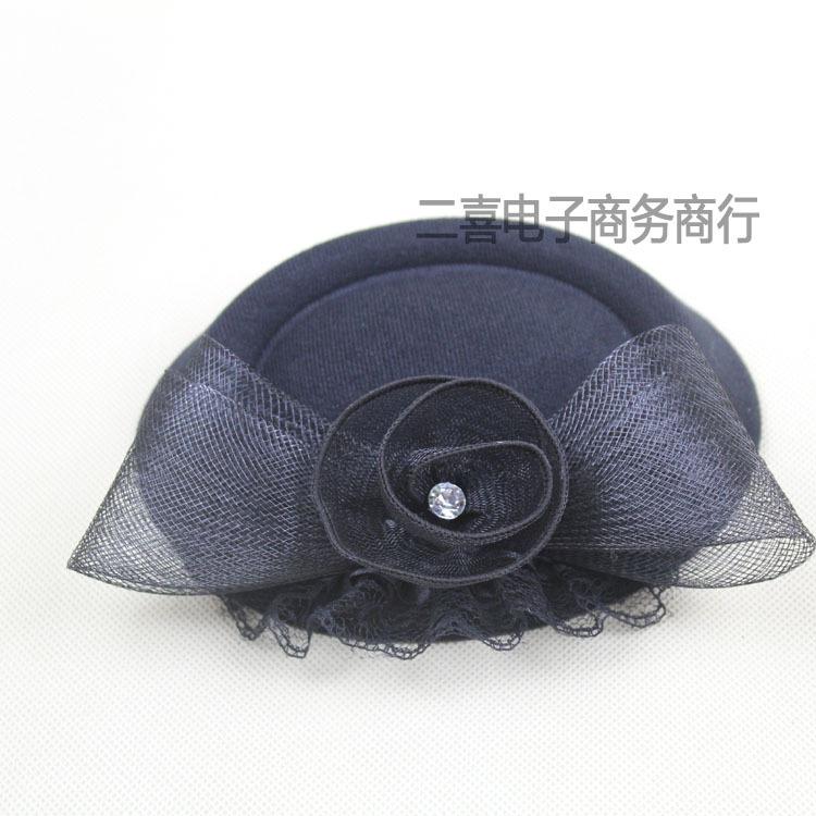 European and American boutique fashion lace bow hair accessories flower headdress decoration wool ball party top hat hairpin
