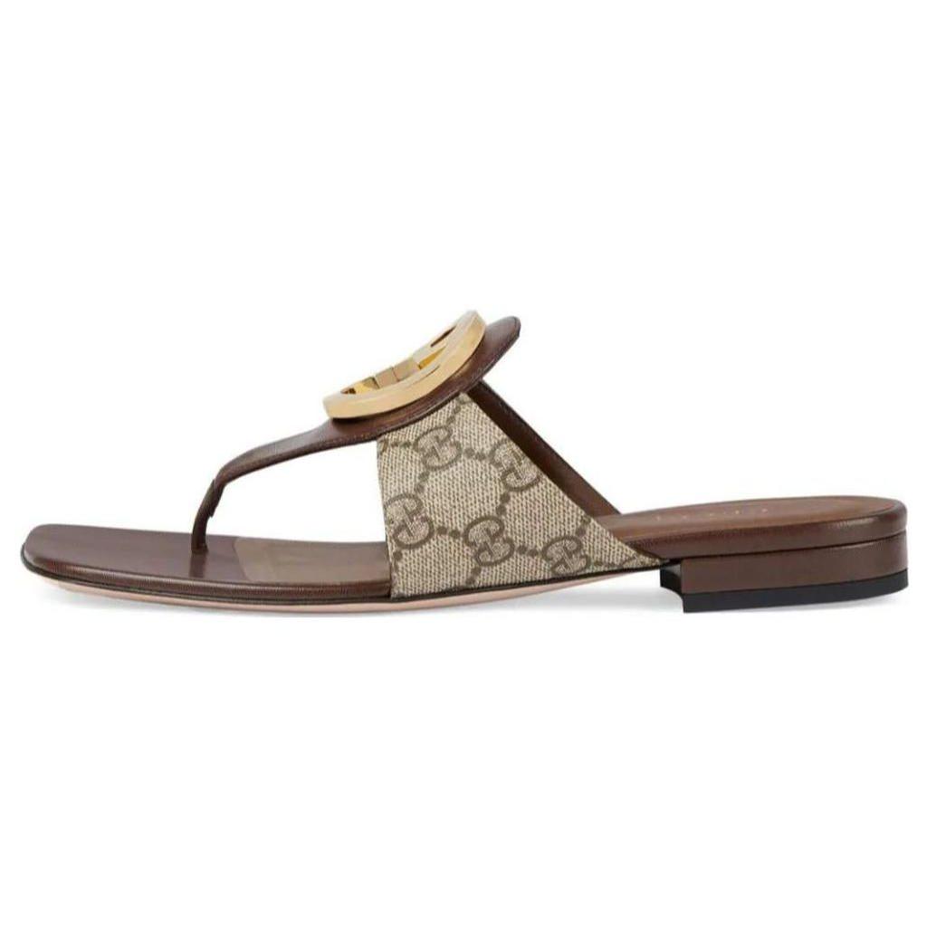 Gucci Blondie Thong Canvas Sandals Ebony Women's 752659 9I650 9769