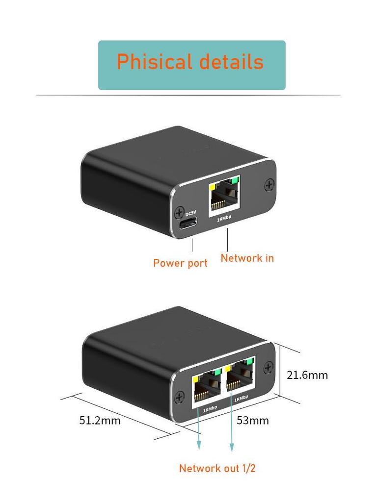 RJ45 Gigabit Network Cable Splitter 1-to-3 Adapter for Broadband Routing