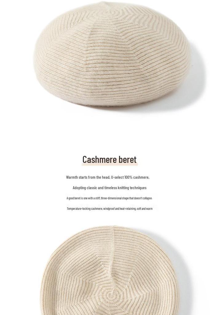 Women's 100% Pure Cashmere Beret for Autumn/Winter - Warm, Versatile, French Style, Large Fit, Slimming, Thick Knit, Solid Color.
