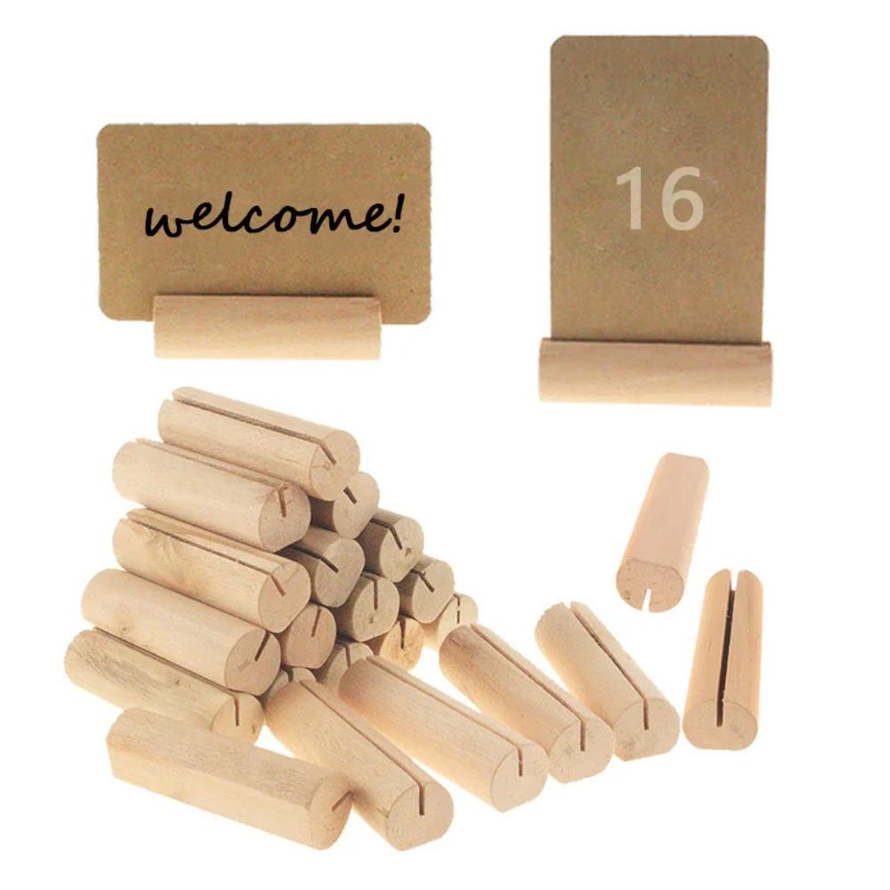 

10pcs Cylindrical Wood Place Card Holders Rustic Postcard Clip Table Number Stands Desk