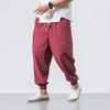 2022 Men's Loose Linen Ankle-Length Drawstring Trousers - Youthful Spring/Summer Style, Plus Size, Solid Color.