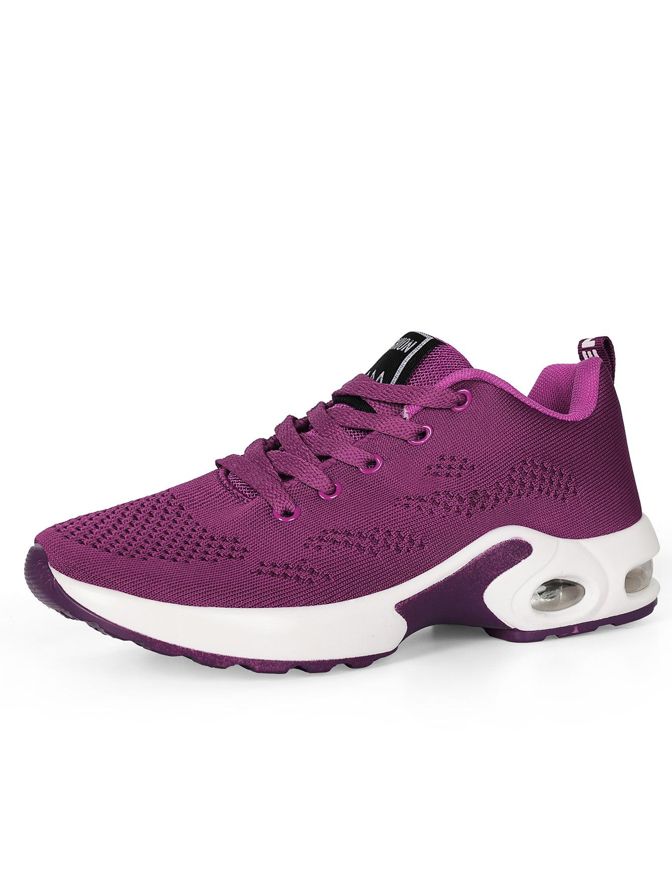 

Large size mesh breathable and lightweight sports women s shoes fashionable versatile flying weaving casual PU real air cushion running shoes 42 фіолетовий
