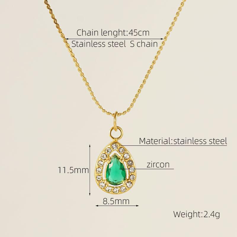 European American Ins Style Double-layer Zircon Titanium Steel Luxury Square Pendant Light Sporty Unisex 18K Gold Necklace