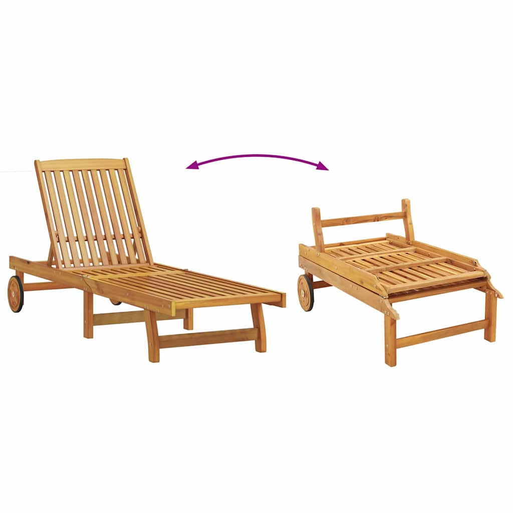 Sun Lounger 1 Person 2 Pcs Brown Solid Acacia Wood